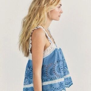 LoveShackFancy Blue and White Eyelet Blouse